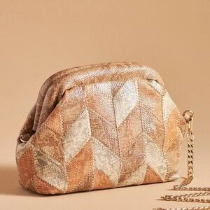 New Anthropologie patchwork clutch crossbody bag purse faux snakeskin tan beige